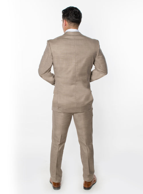 Beige Textured 3-Piece Slim Fit Suit