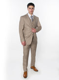 Beige Textured 3-Piece Slim Fit Suit