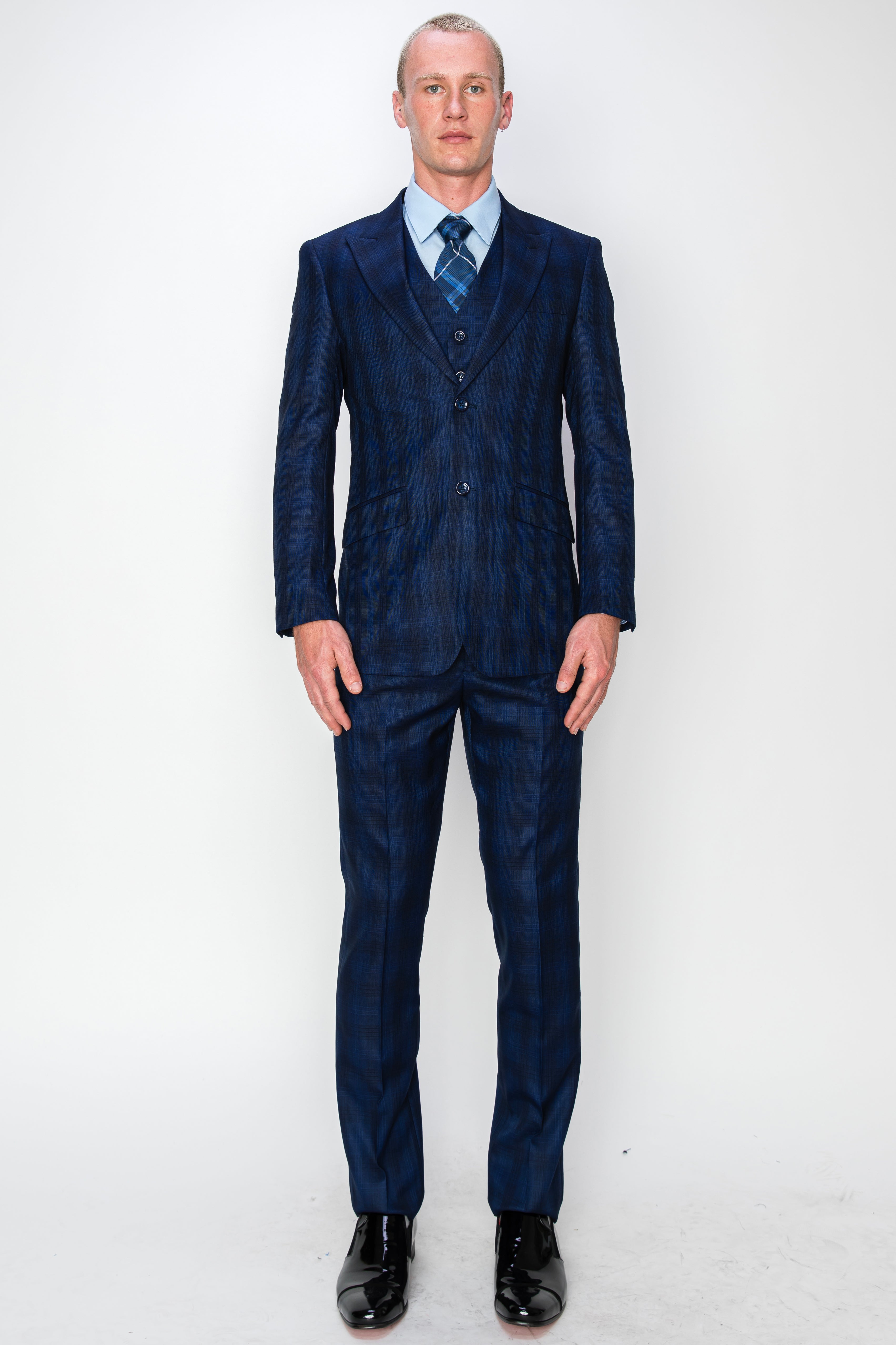 Midnight Blue Textured 3-Piece Slim Fit Suit