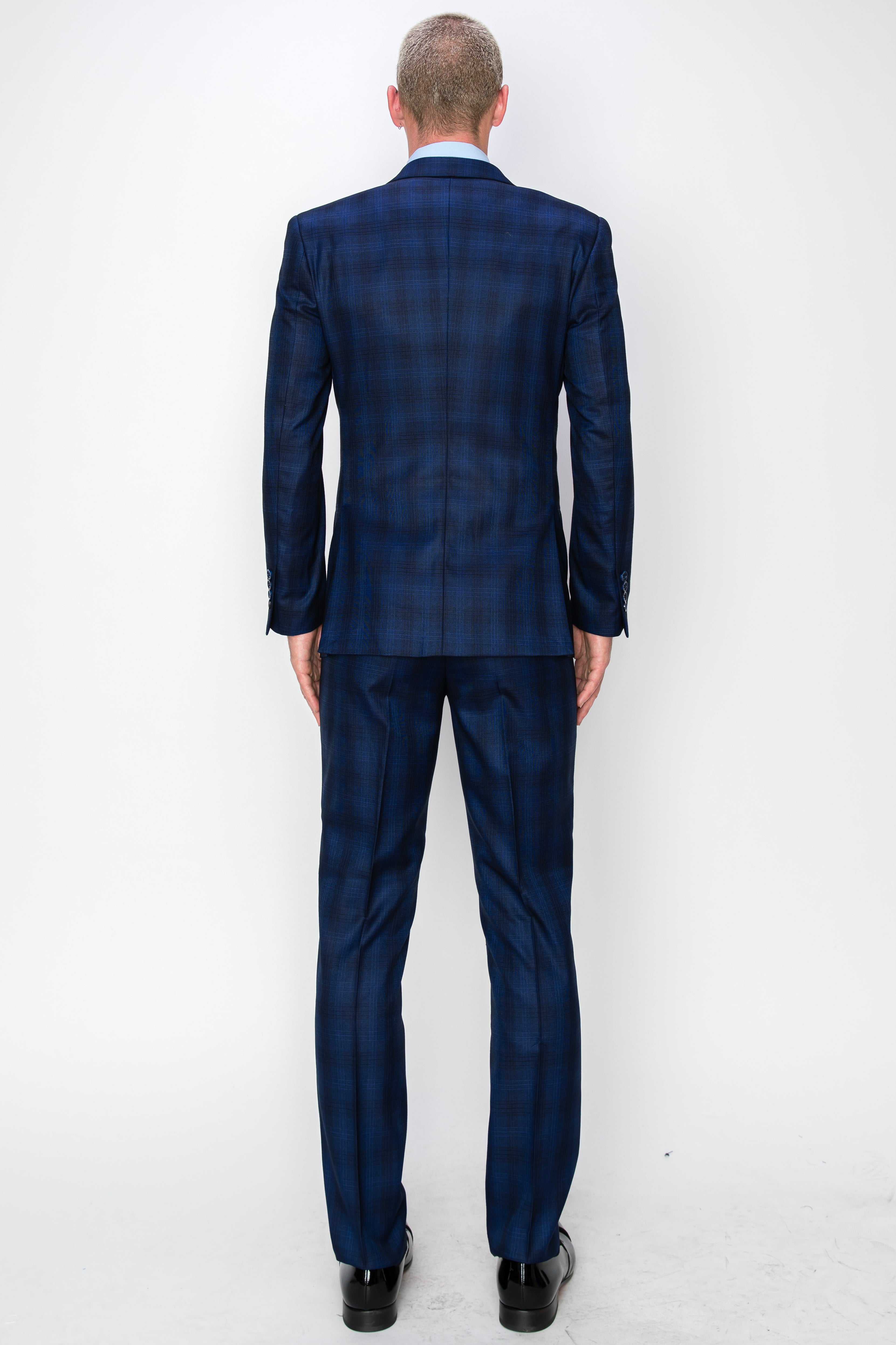 Midnight Blue Textured 3-Piece Slim Fit Suit