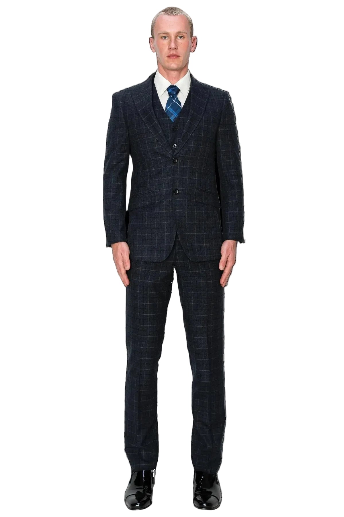 Charcoal Plaid 3-Piece Slim Fit Suit