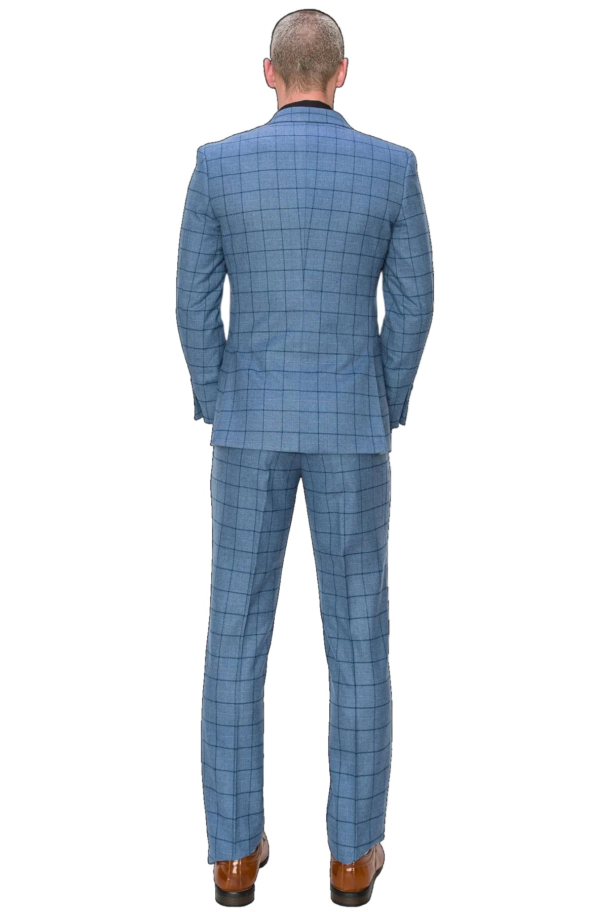 Lt Blue Plaid 3-Piece Slim Fit Suit