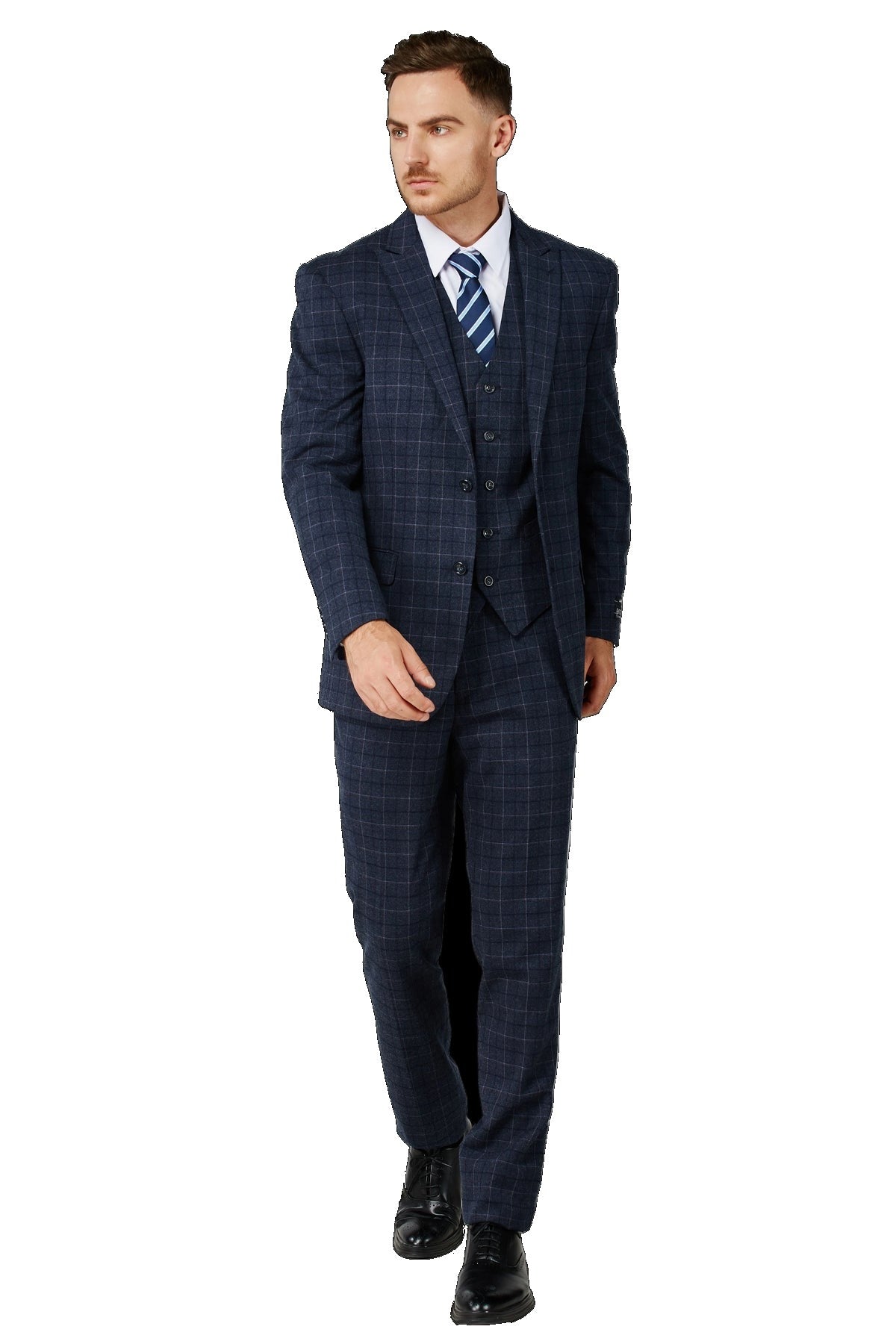 Navy Plaid 3-Piece Slim Fit Suit